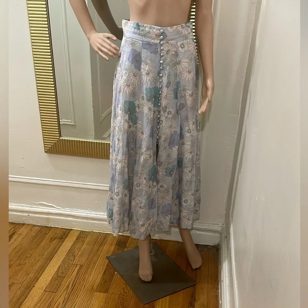 Sandro Cream and blue A-Line Maxi Skirt Resort Wear - Picture 10 of 14